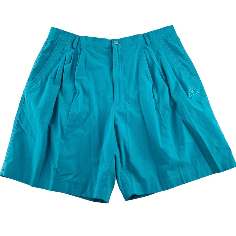 Le‎ Coq Sportif Men's Vintage Chino Shorts size 36 Aqua Blue Teal Pleated Front